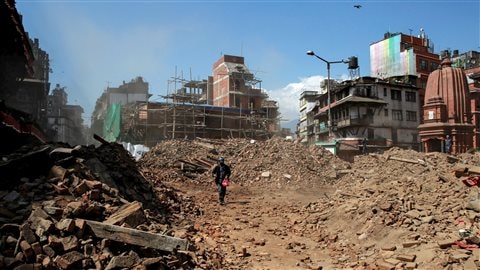Un quartier de Katmandu, au Népal, en ruines