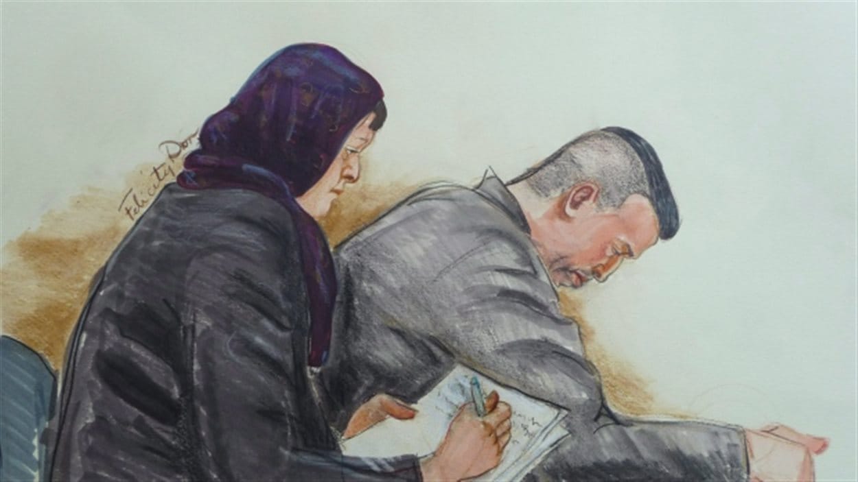 Un dessin de cour montre John Nuttall et Amanda Korody à leur procès à Vancouver le 29 mai 2015.