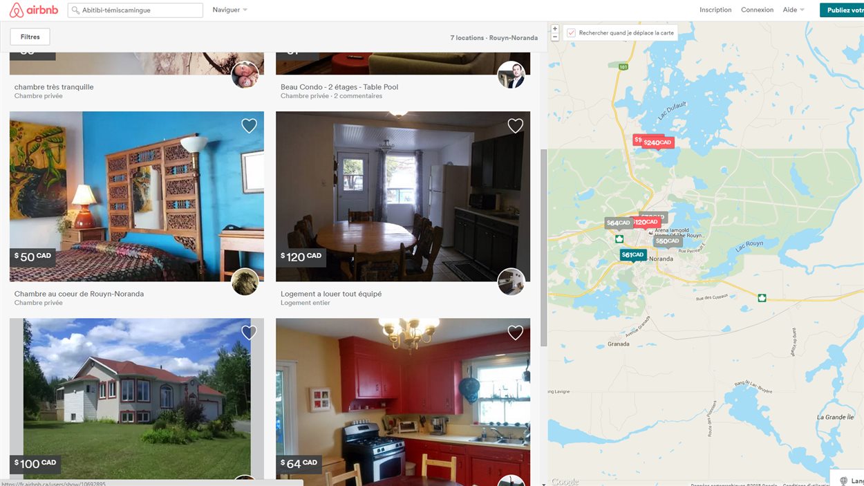 Le site web Airbnb répertorie quelques lieux d'hébergement en Abitibi-Témiscamingue