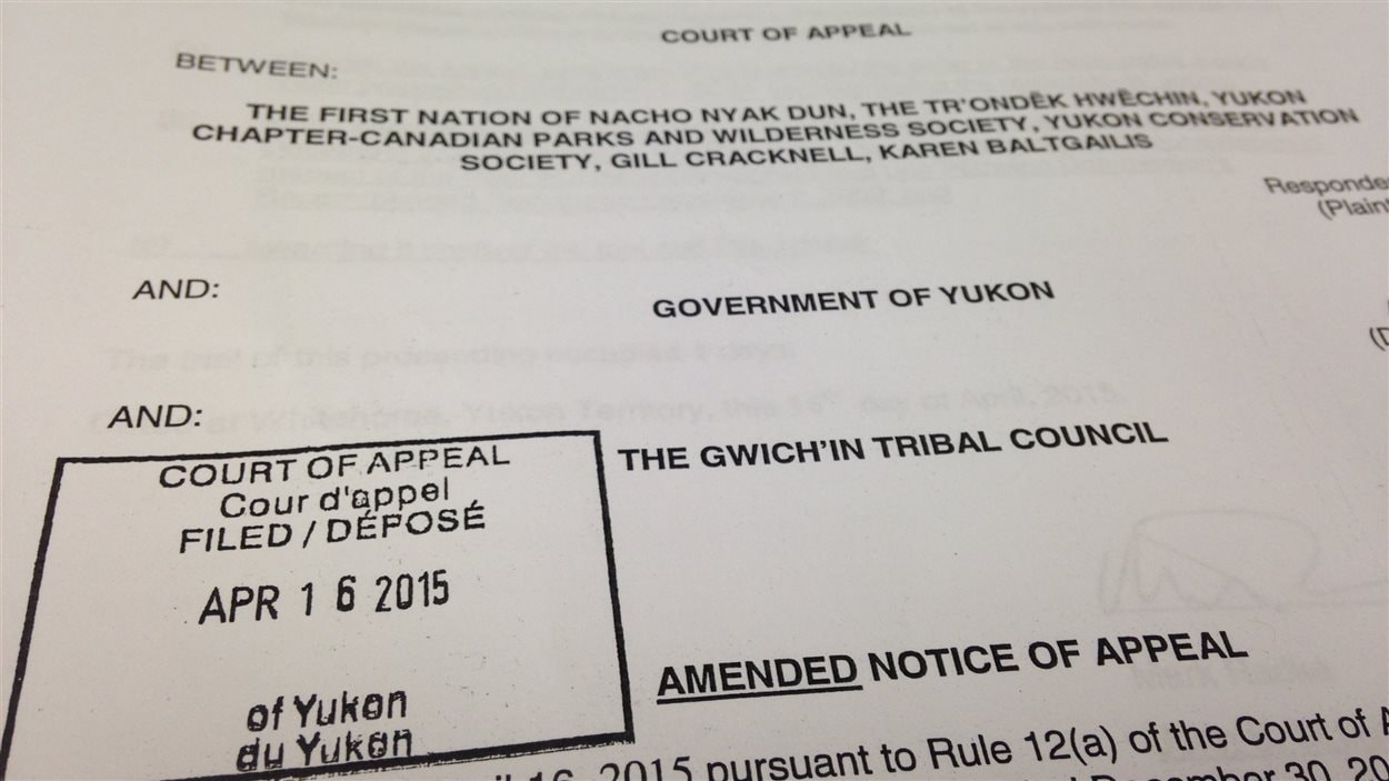 document déposé à la Cour d'appel du Yukon en date du 16 avril 2015