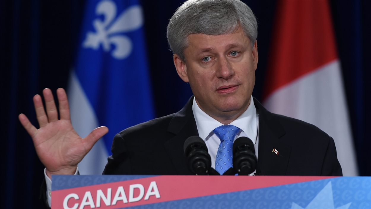 Stephen Harper, lors de son point de presse à Drummondville.