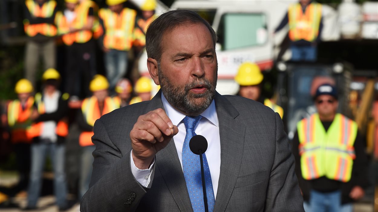 Thomas Mulcair a fait son annonce électoral dans un centre de formation pour opérateurs de machinerie, à Winnipeg.