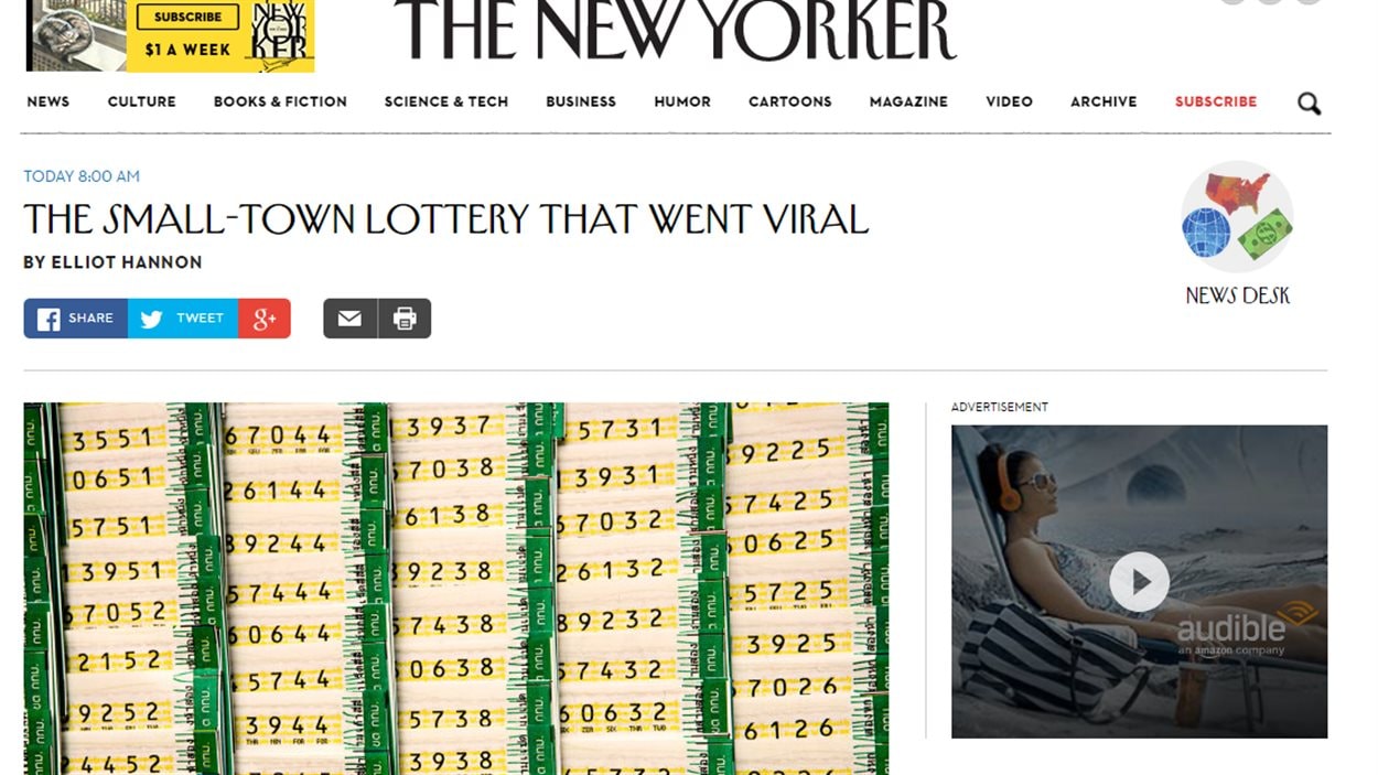 L'article du The New Yorker parle de la loterie « Chase the Ace ».