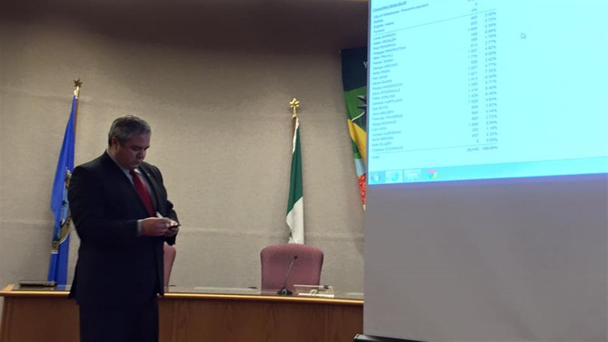 Dan Curtis devant les résultats de l'élection municipale à Whitehorse