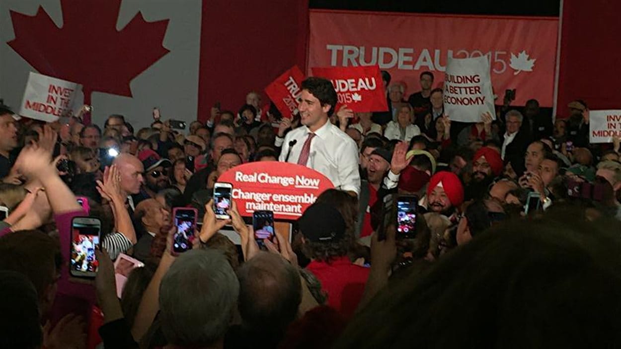 Le chef libéral Justin Trudeau lors d'un rassemblement à Winnipeg.