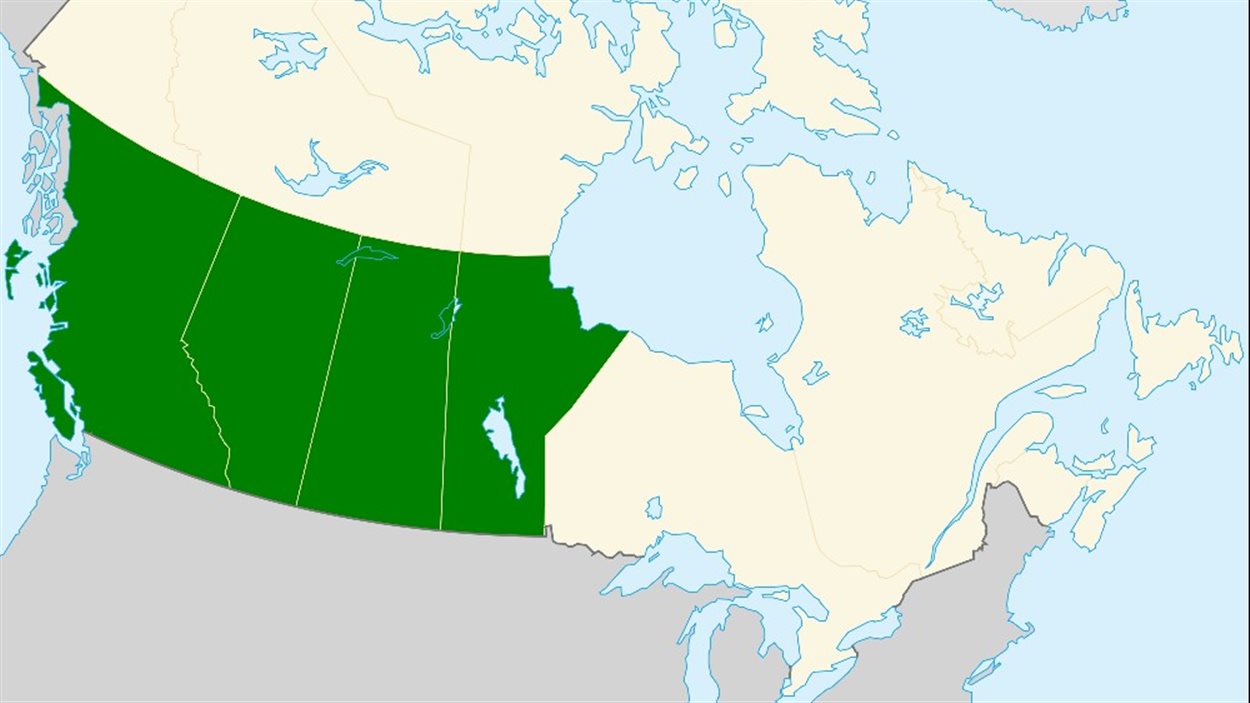Une carte indiquant la Colombie-Britannique, l'Alberta, la Saskatchewan et le Manitoba: les provinces qui réclament l'indépendance dans un nouveau groupe Facebook.