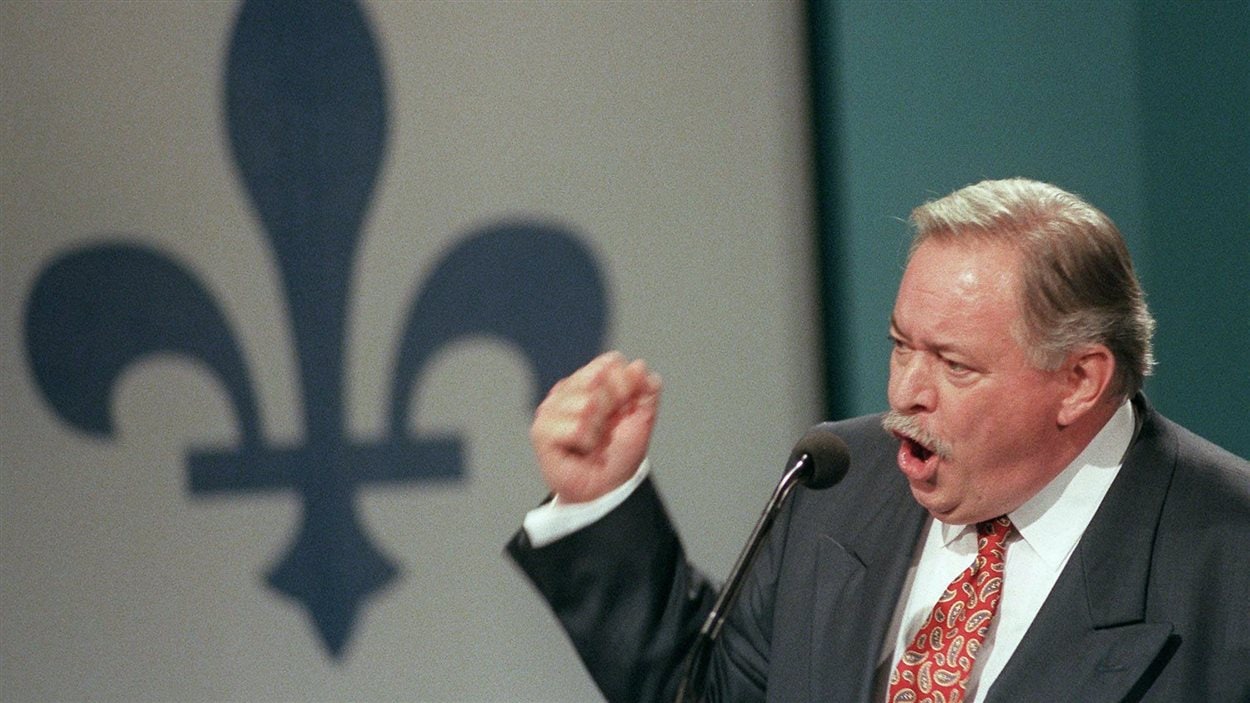 Le premier ministre du Québec, Jacques Parizeau, lors de son discours aux partisans déçus du camp du Oui, le 30 octobre 1995.