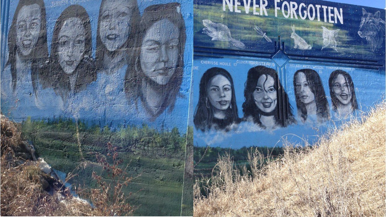 Murale représentant des femmes autochtones disparues ou assassinées à Winnipeg. Plus de 125 femmes autochtones sont portées disparues ou assassinées au Manitoba.  