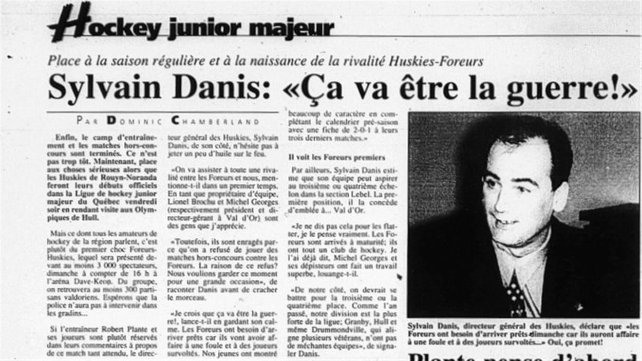 Un article du journal La Frontière paru au commencement de la première saison des Huskies (1996) faisait état de la naissance d'une rivalité