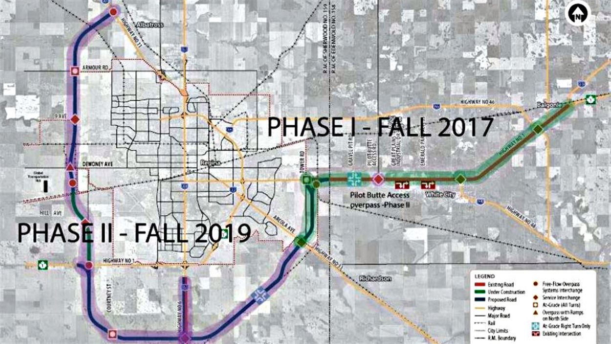 Le projet de la voie de contournement de Regina devrait coûter près de 1,88 milliard de dollars, et permettre aux camions d'éviter le centre-ville