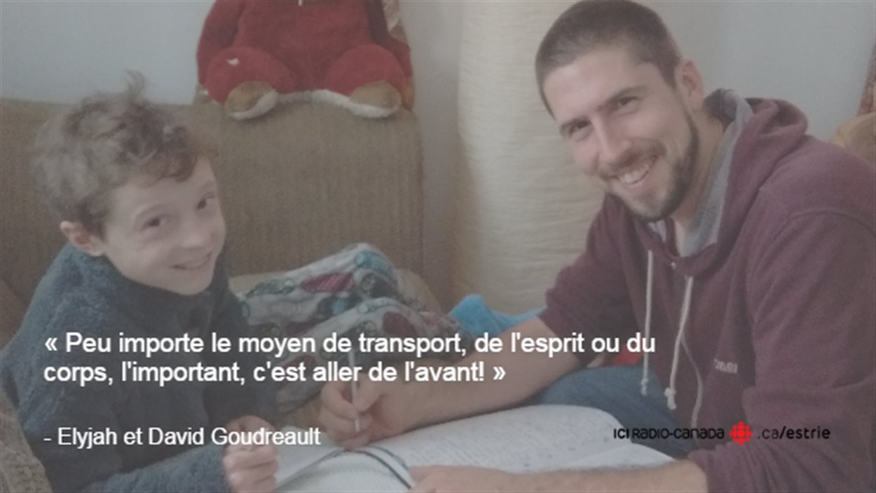 Citation d'Elyjam et David Goudreault : « Peut importe le moyen de transport, de l'esprit ou du corps, l'important, c'est de l'avant! »