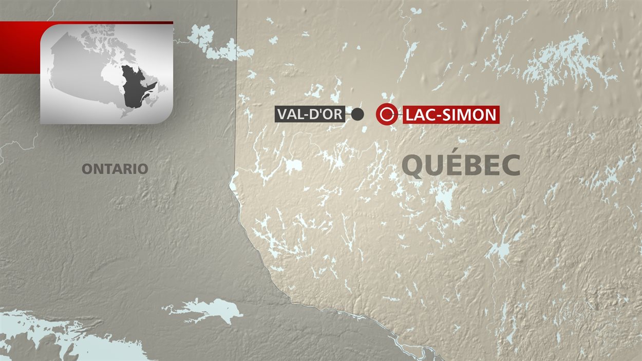 Une carte qui permet de situer la communauté autochtone de Lac-Simon, près de Val-d'Or, en Abitibi.