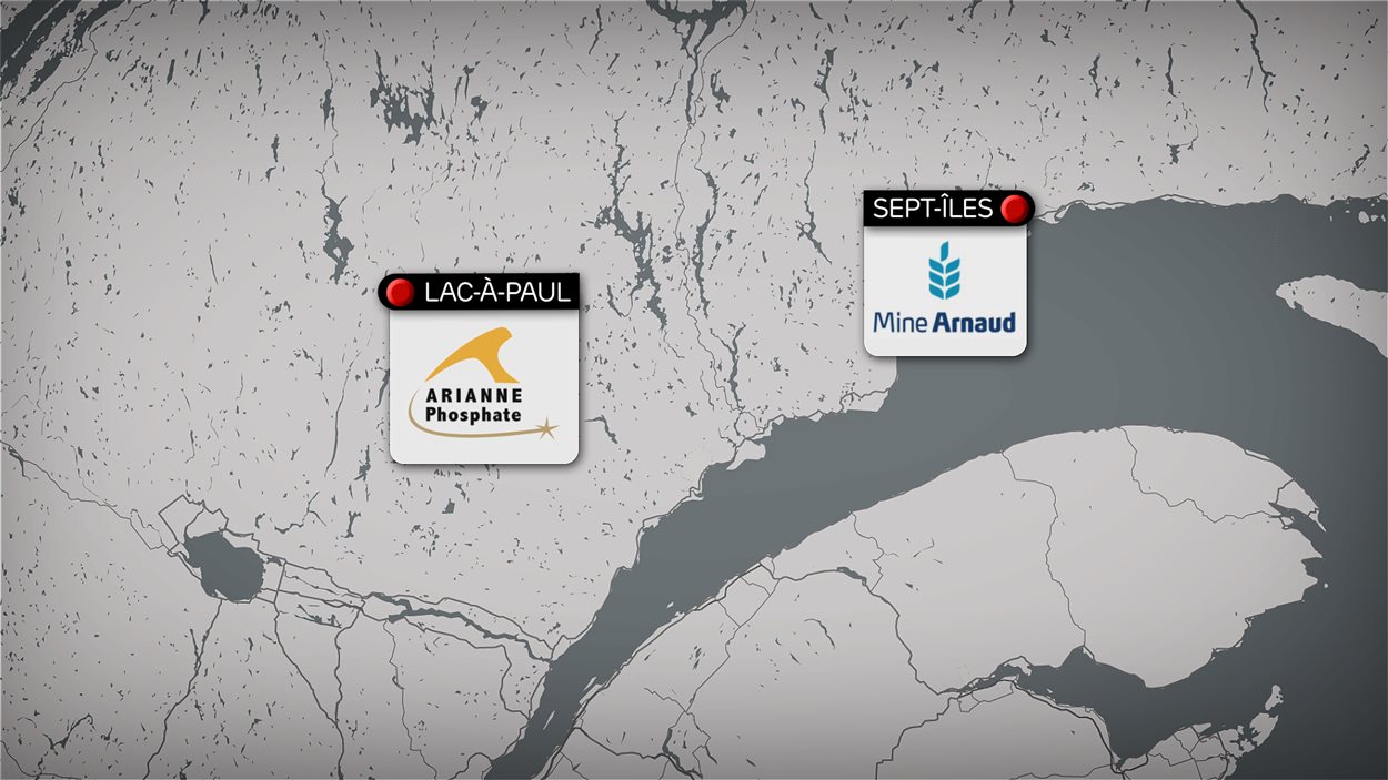 Le projet du Lac à Paul d'Arianne Phosphate est situé à 200 km au nord de Saguenay. Celui de Mine Arnaud se trouve à l'ouest de la ville de Sept-Îles.
