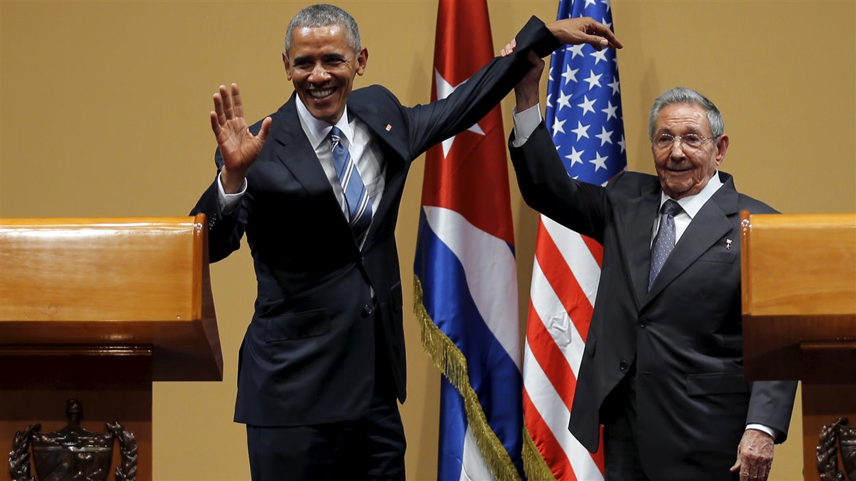 Barack Obama et Raul Castro lors d'une conférence de presse à La Havane