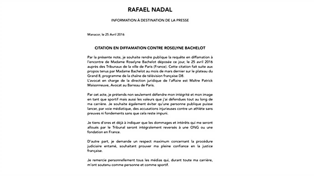 Rafael Nadal Poursuit En Diffamation L Ex Ministre Francaise Des Sports Radio Canada Ca