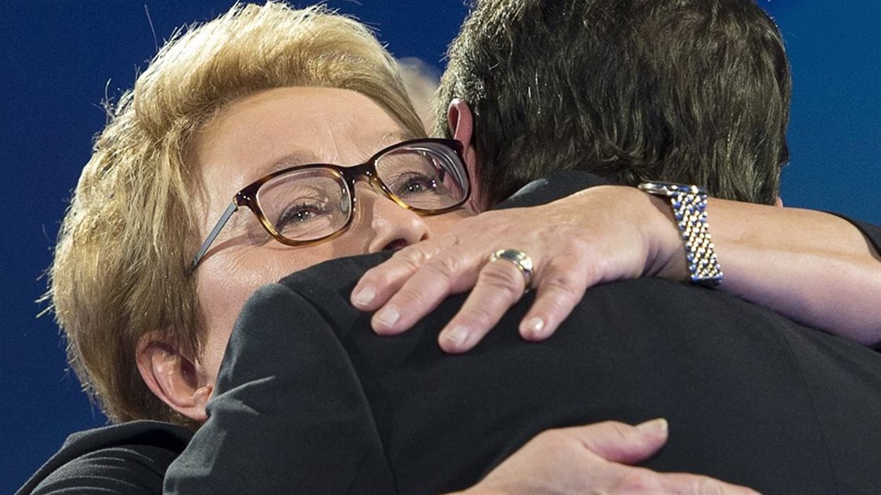 Pauline Marois et Pierre Karl Péladeau, le soir des élections du 7 avril 2014.
