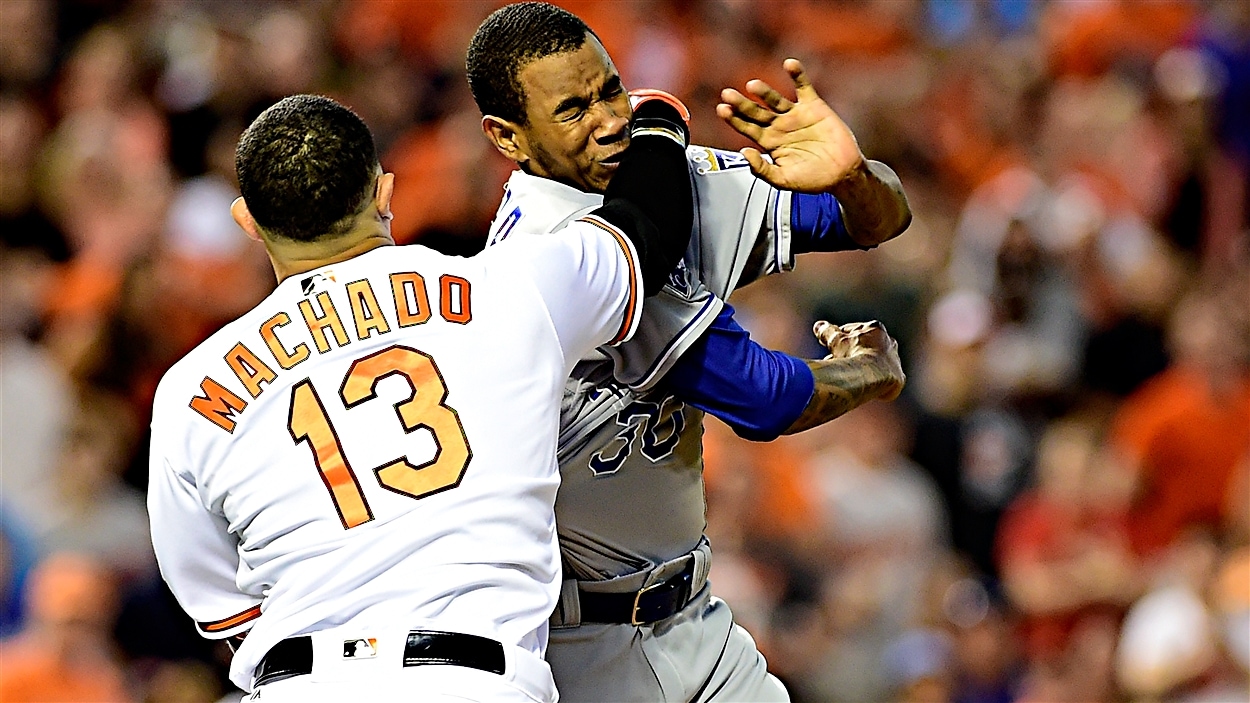 Manny Machado des Orioles et Yordano Ventura des Royals