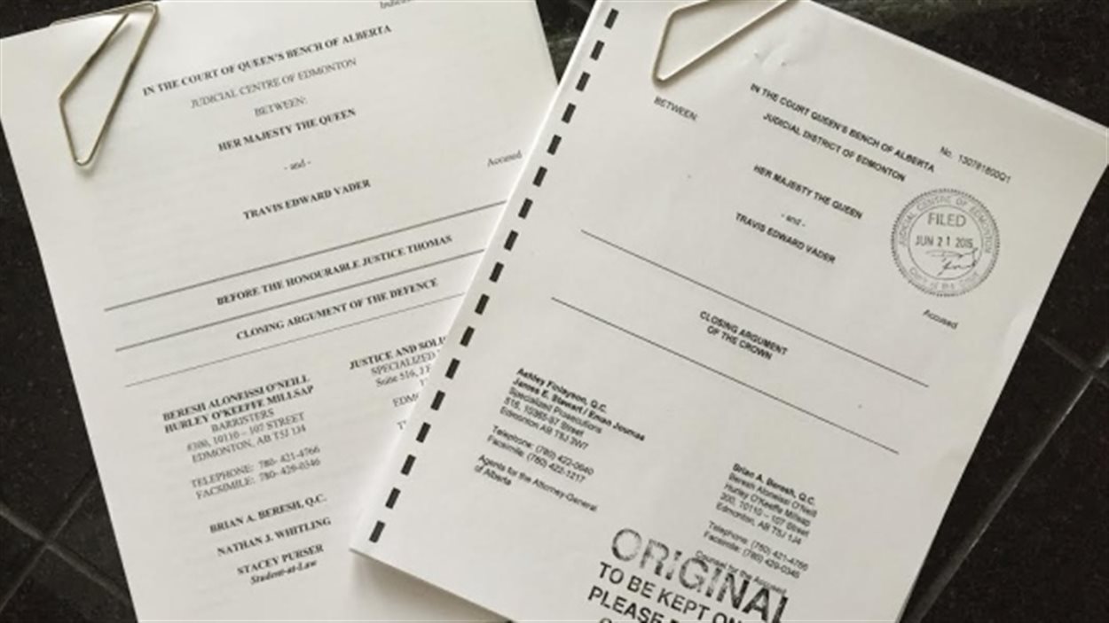Les documents des plaidoiries finales du procès Vader obtenues par CBC News.