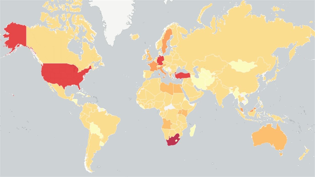 Carte des demandes d'asile reçues par pays