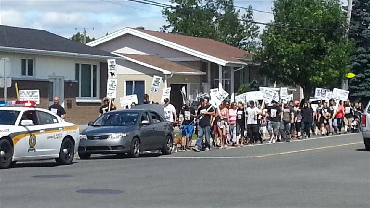 Ces marcheurs appuient la démarche pour abolir le règlement contre les pitbulls à Sept-Îles.