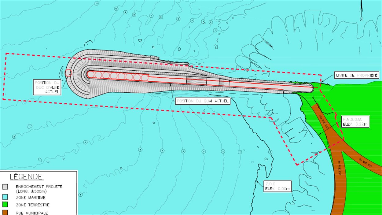 Croquis du projet d'enrochement du quai de Mont-Louis.