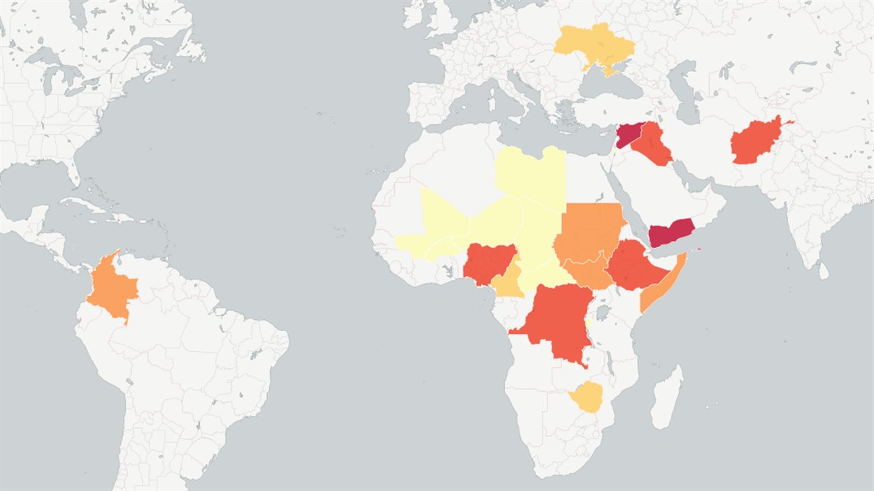 Carte des principales crises humanitaires dans le monde