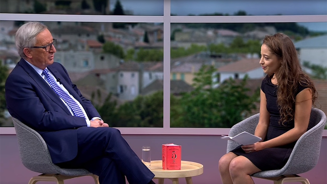 Image de l'entrevue de la vidéaste Laetitia Nadji avec Jean-Claude Juncker