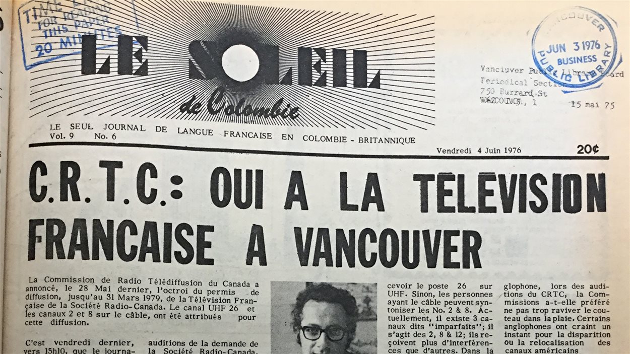 Article du « Soleil de Colombie » sur l’arrivée de la télévision française en C.-B.