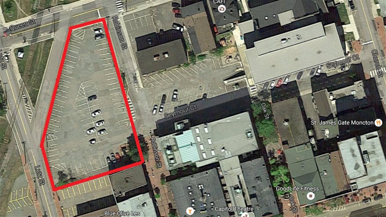 Galco Atlantic Investments recevra de la Ville de Moncton l'espace délimité en rouge, au centre-ville, en échange d'un espace vert dans un autre secteur de la ville.