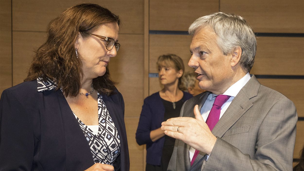 La commissaire européenne au Commerce, Cecilia Malmström, et le ministre belge des Affaires étrangères, Didier Reynders, le 18 octobre 2016 au Luxembourg