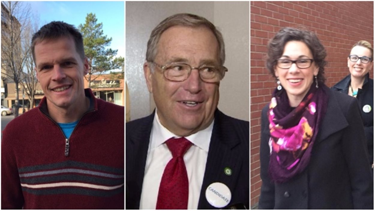 Les principaux candidats à la mairie de Saskatoon (g.à d.) : Clarlie Clark, Don Atchison et Kelley Moore. 